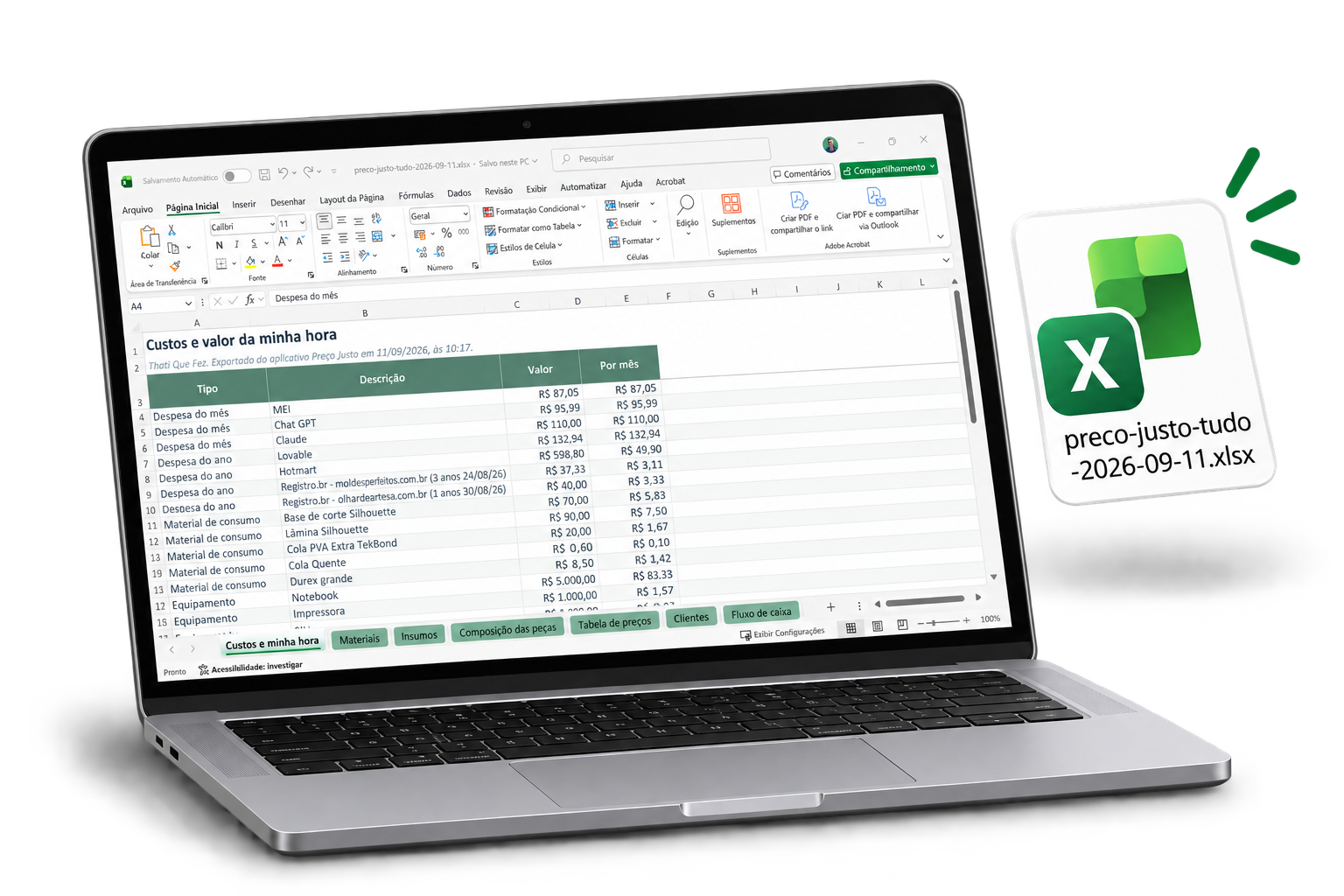 Bônus 1. A planilha em Excel